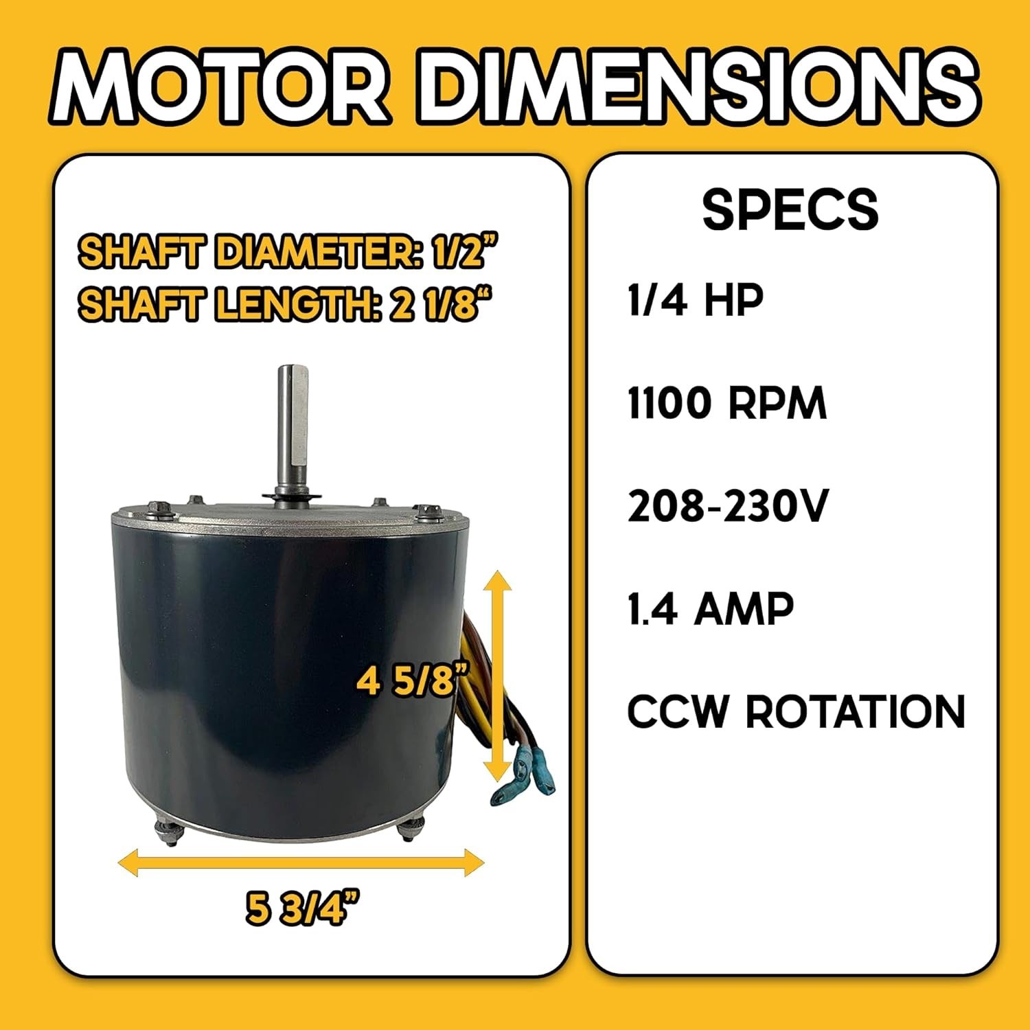 Condenser Fan Motor 1/4 HP 1100 RPM 208 230V Replaces Genteq 3905 Bryant Payne