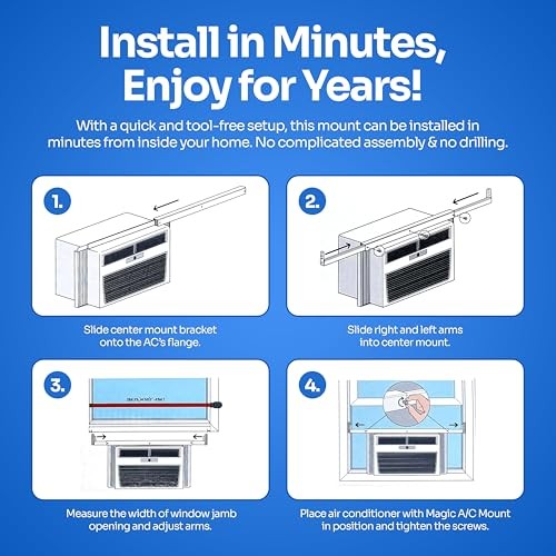 Window AC Bracket – No Tools or Drilling Required – Adjustable Fit (25″-42″) –