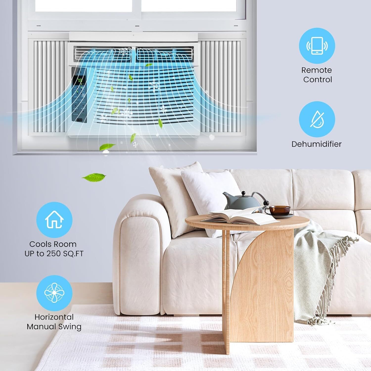 6,000 BTU Window AC for 250sqft, Wi-Fi & Remote, 50dB, Timer, Install Kit
