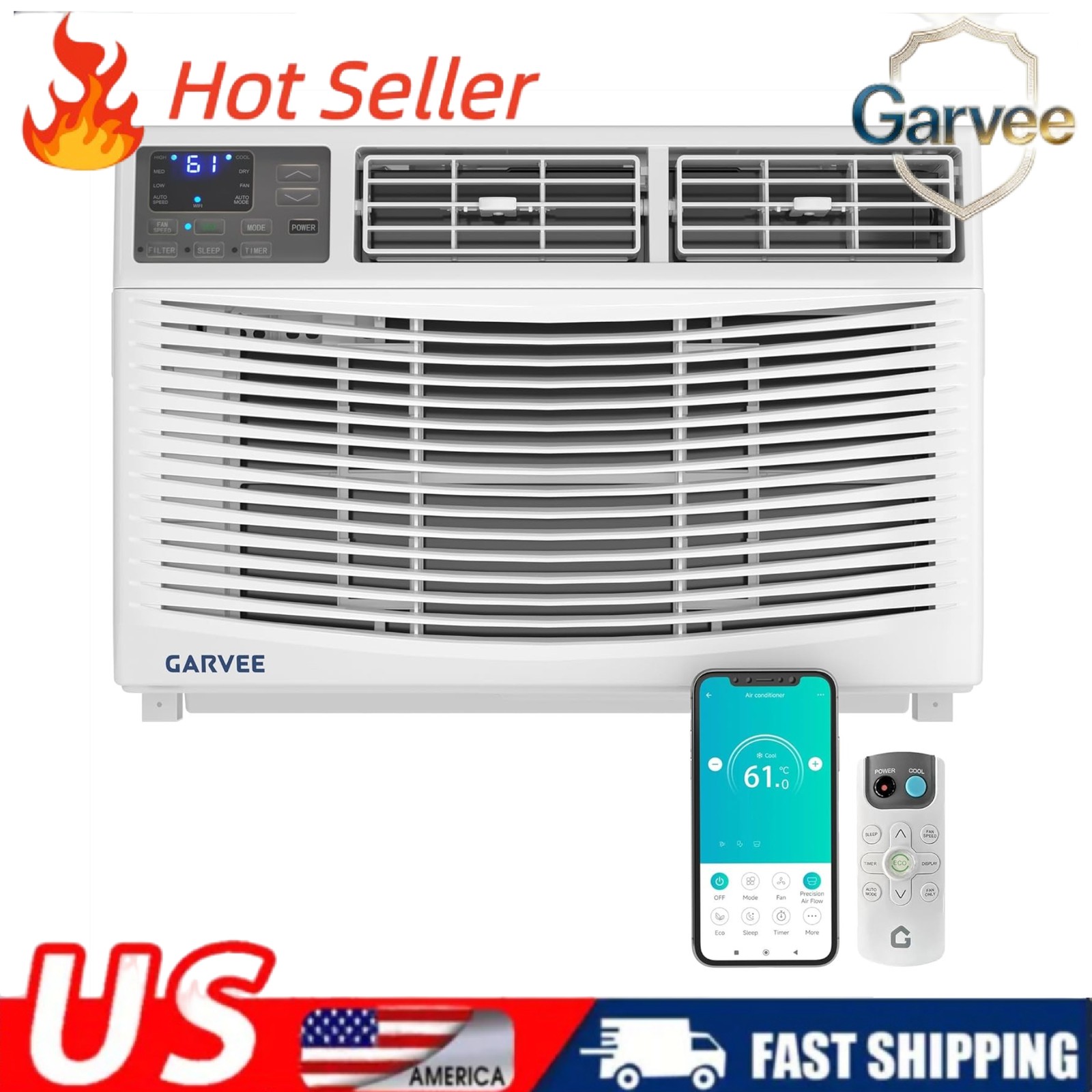 10000 BTU Window Air Conditioner Remote 3 Speeds Cool Fan for Rooms