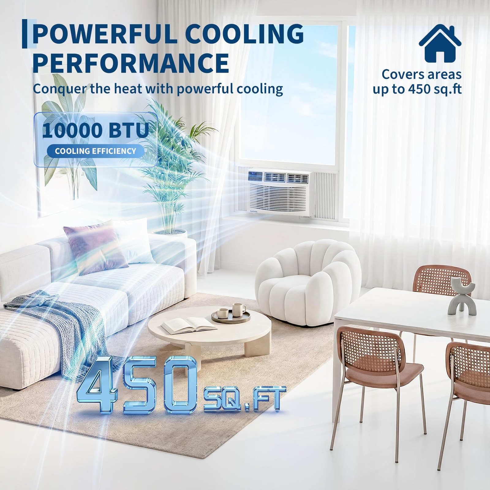 10000 BTU Window Air Conditioner w/Remote,Cools Rooms 3 Cooling & Fan Speeds 10K