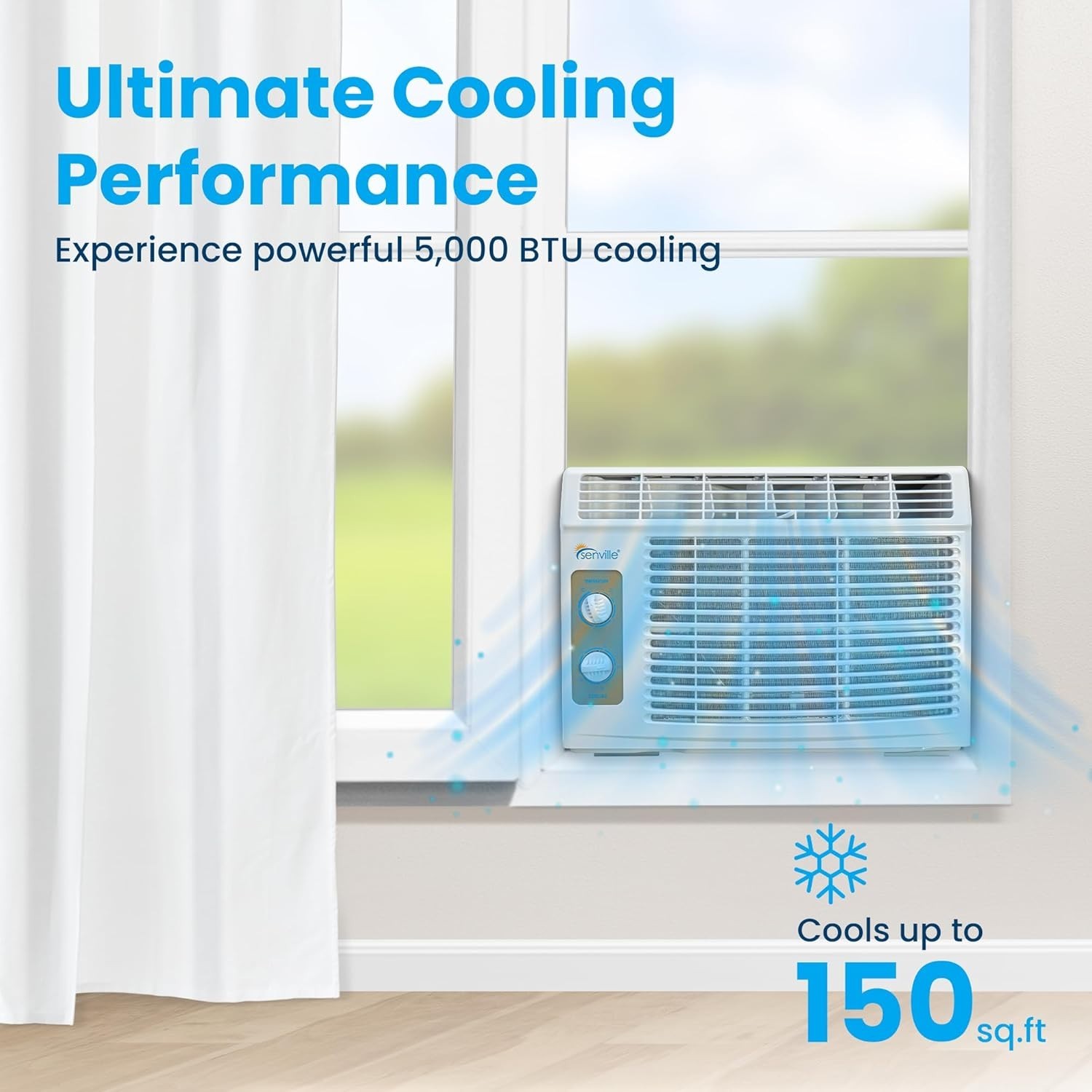 5,000 BTU Window Air Conditioner, Cools Up to 150 Sq. Ft., Easy to Use Mechan…