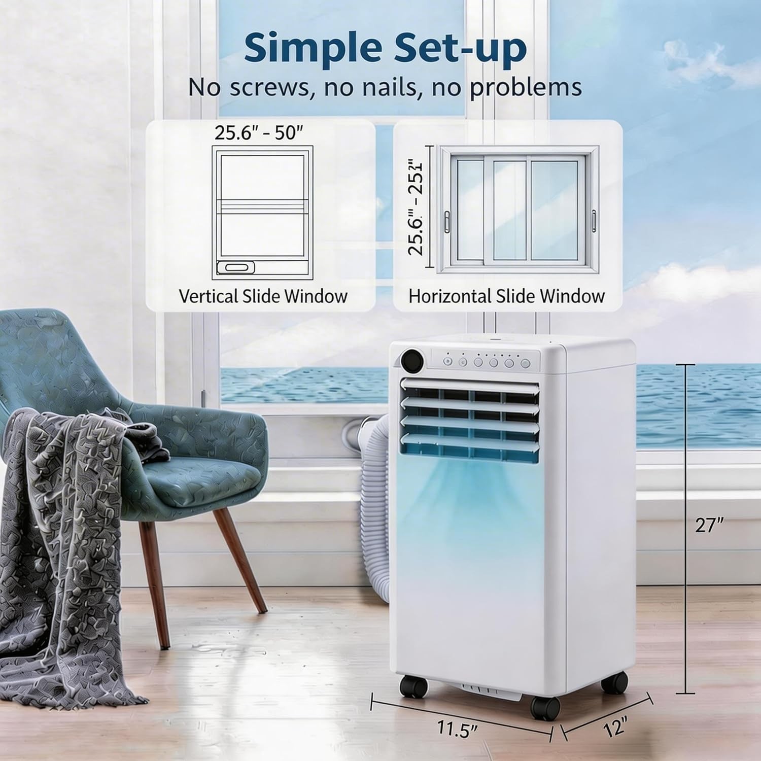 8,000 BTU Portable Air Conditioner Up to 350 sq. ft, 3-in-1 portable AC Unit wit