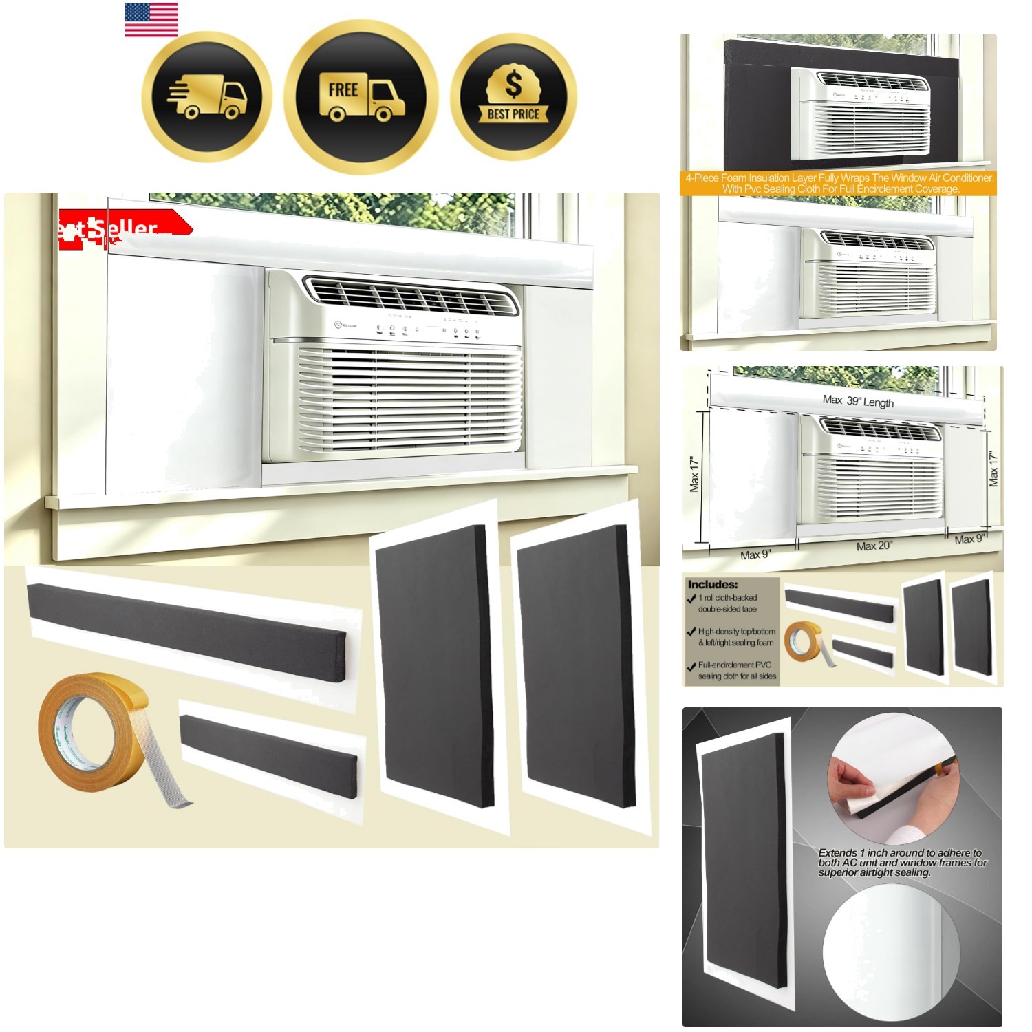 Upgraded Window AC Insulation Kit with PVC Full Edge Enclosure, Window Air Co…