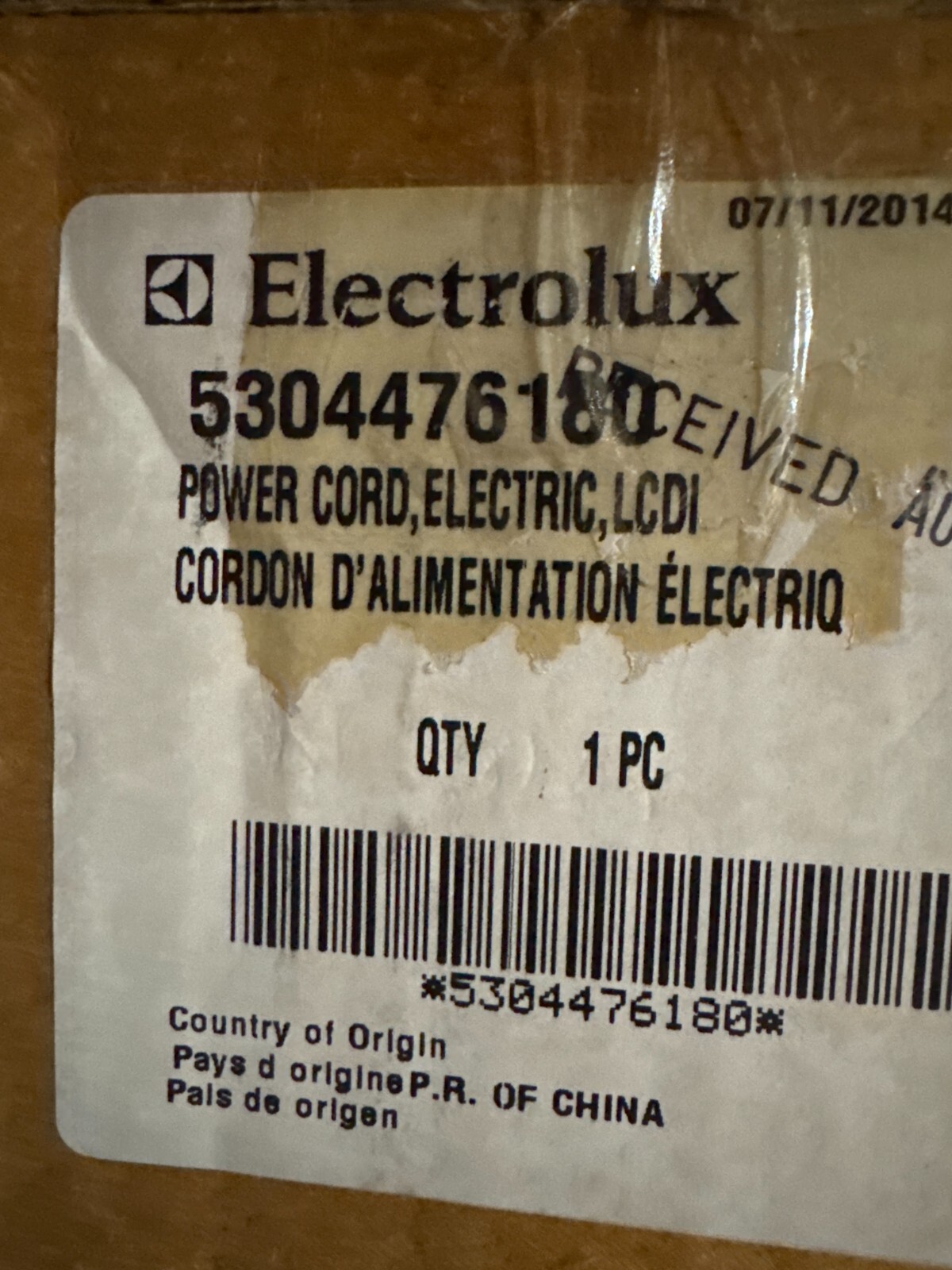 Genuine OEM Electrolux 5304476180 Air Conditioner Power Cord Electric LCDI