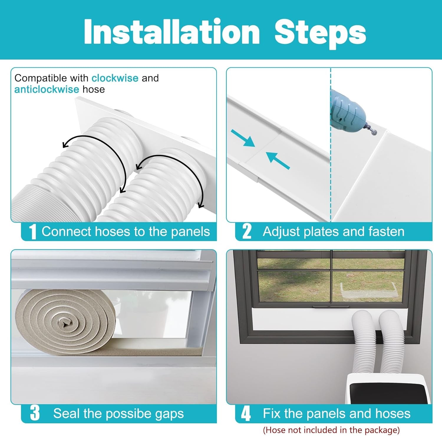 Dual Hose Portable Air Conditioner Window Kit 5″ Diameter Portable AC Window