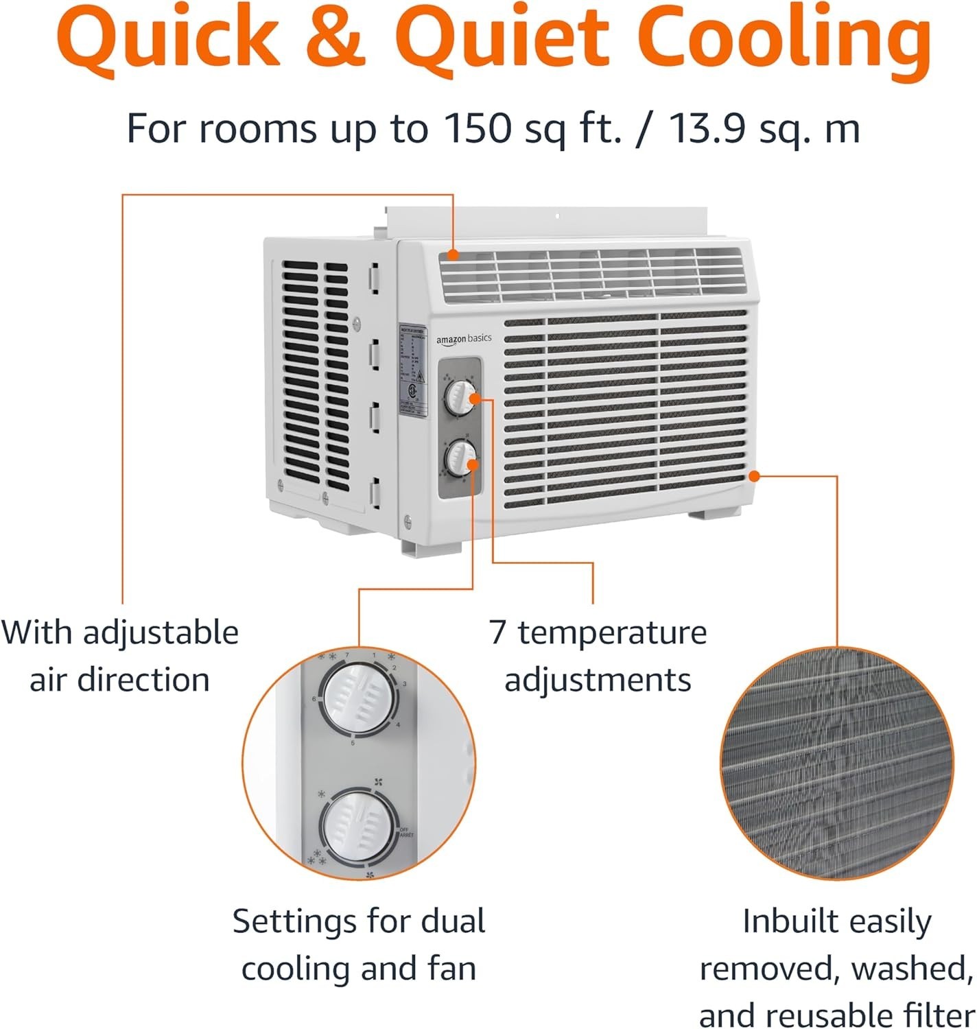 5000-BTU Small Window Air Conditioner, Up to 150 Sqf, Window AC Units with Co…