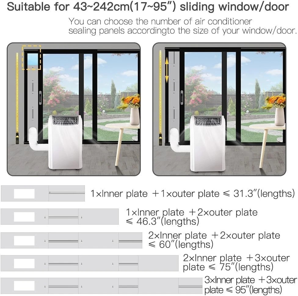 95″Sliding Door AC Vent Kit with Φ 5.1″Extendable Hose Screen net & Weather S…