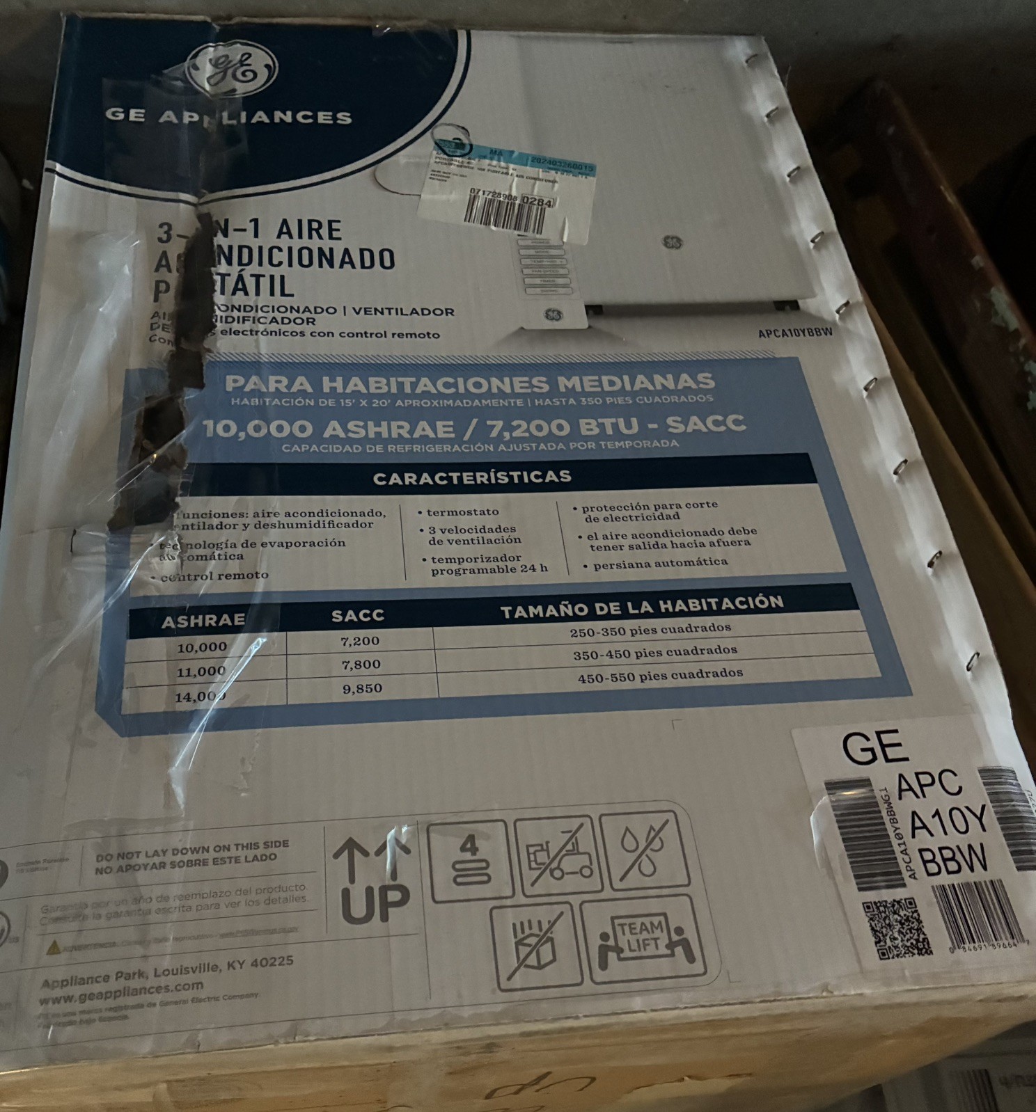GE Portable Air Conditioner Window AC 7200 BTU Digital Controls Remote (White)