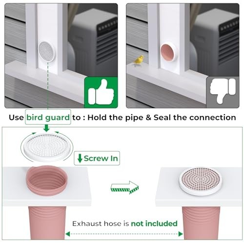 Portable Air Conditioner Window Vent Kit 3 Pcs Adjustable Panels Mesh Bird