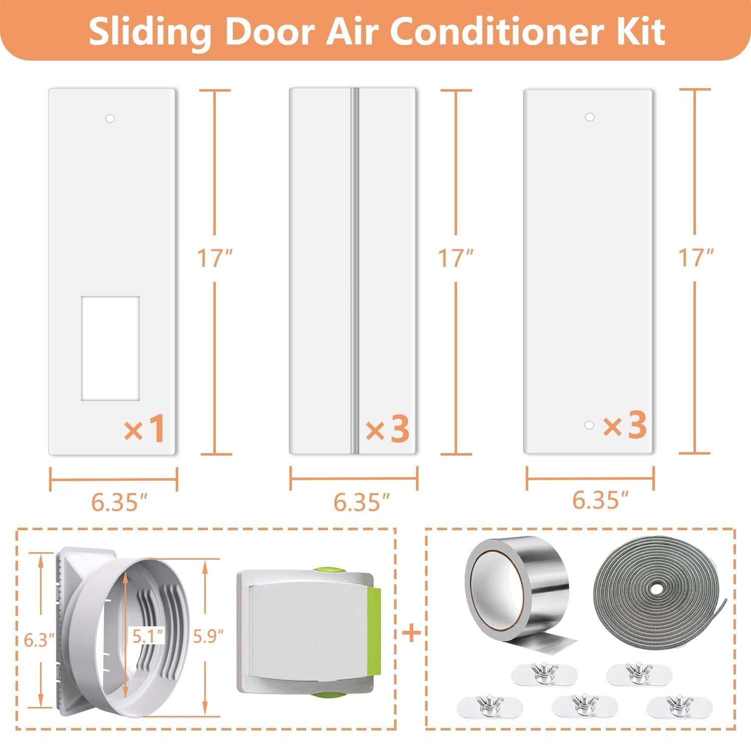 Sliding Door AC Vent Kit 105″ with Screen Net & Weather Stripping – Energy Effic