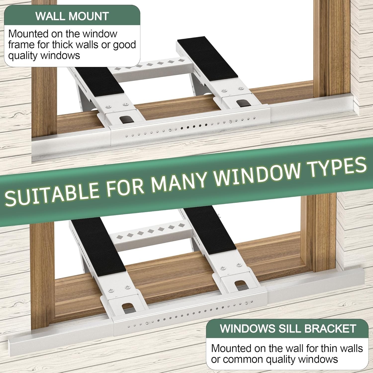 No-Drill 300 lbs Window AC Bracket with Anti-Slip Pads for Secure Installation