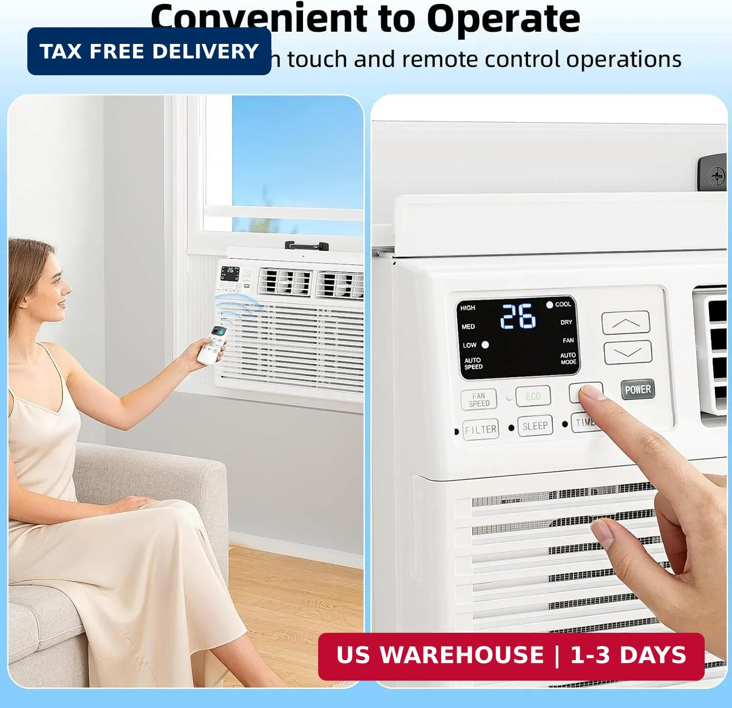 Antarctic Star 10000 BTU Window Air Conditioner 6 in 1 Remote 450Sqft Kit