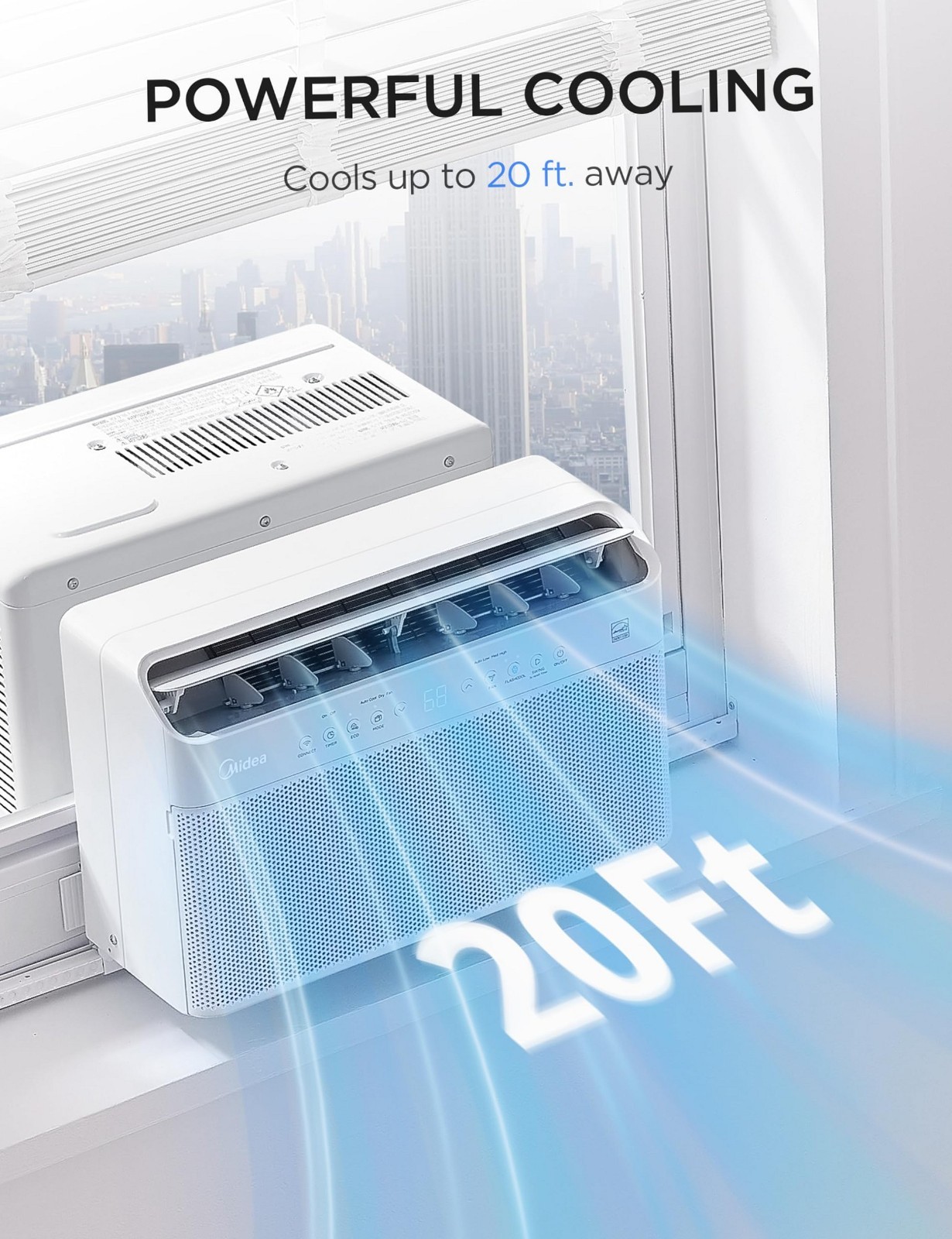 Midea 8,000 BTU U Shaped Smart Inverter Window Air Conditioner -Cools 350 Sq Ft.