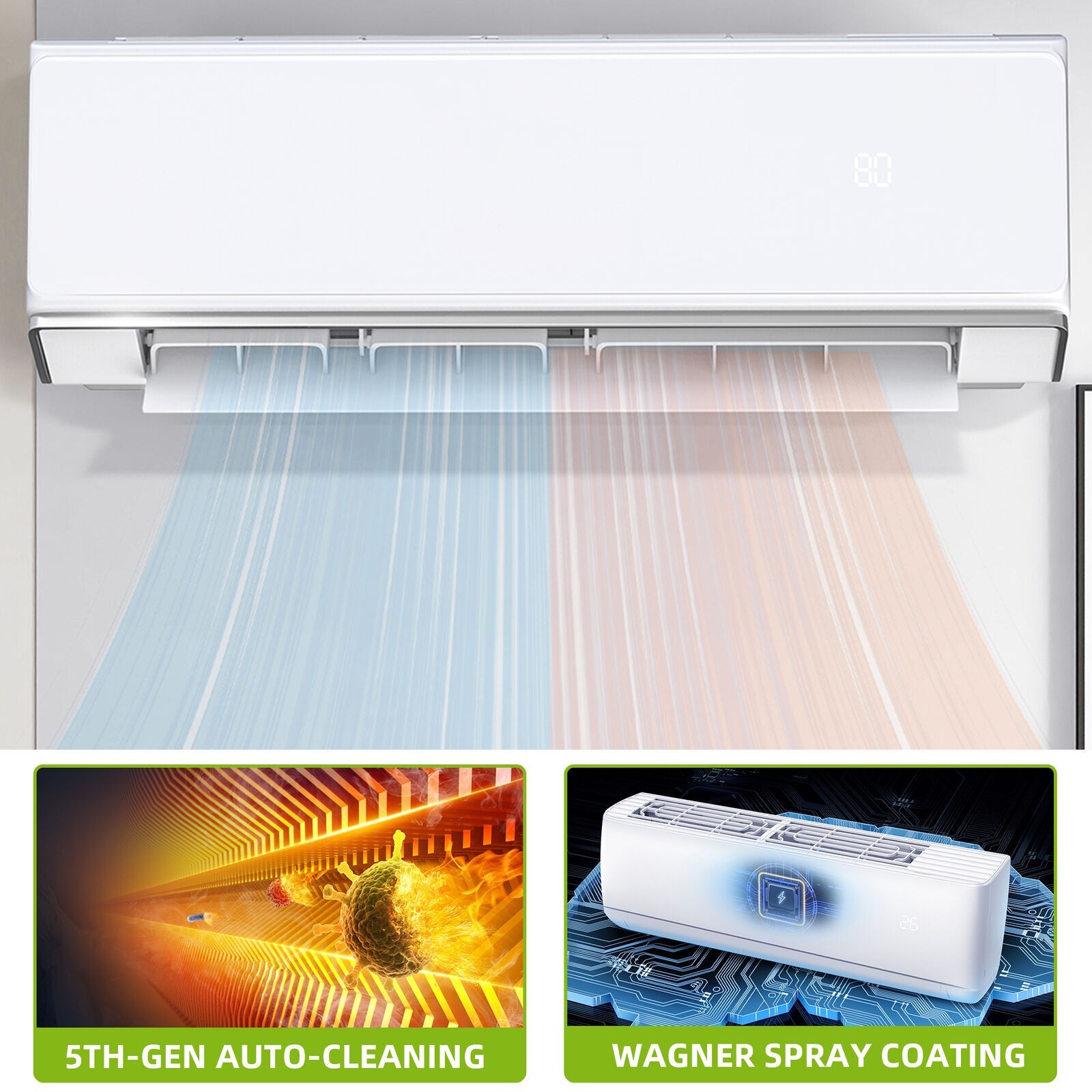 Beuloke 18/24K BTU 2/3 Zone Mini Split AC/Heating System Dual Mini Split