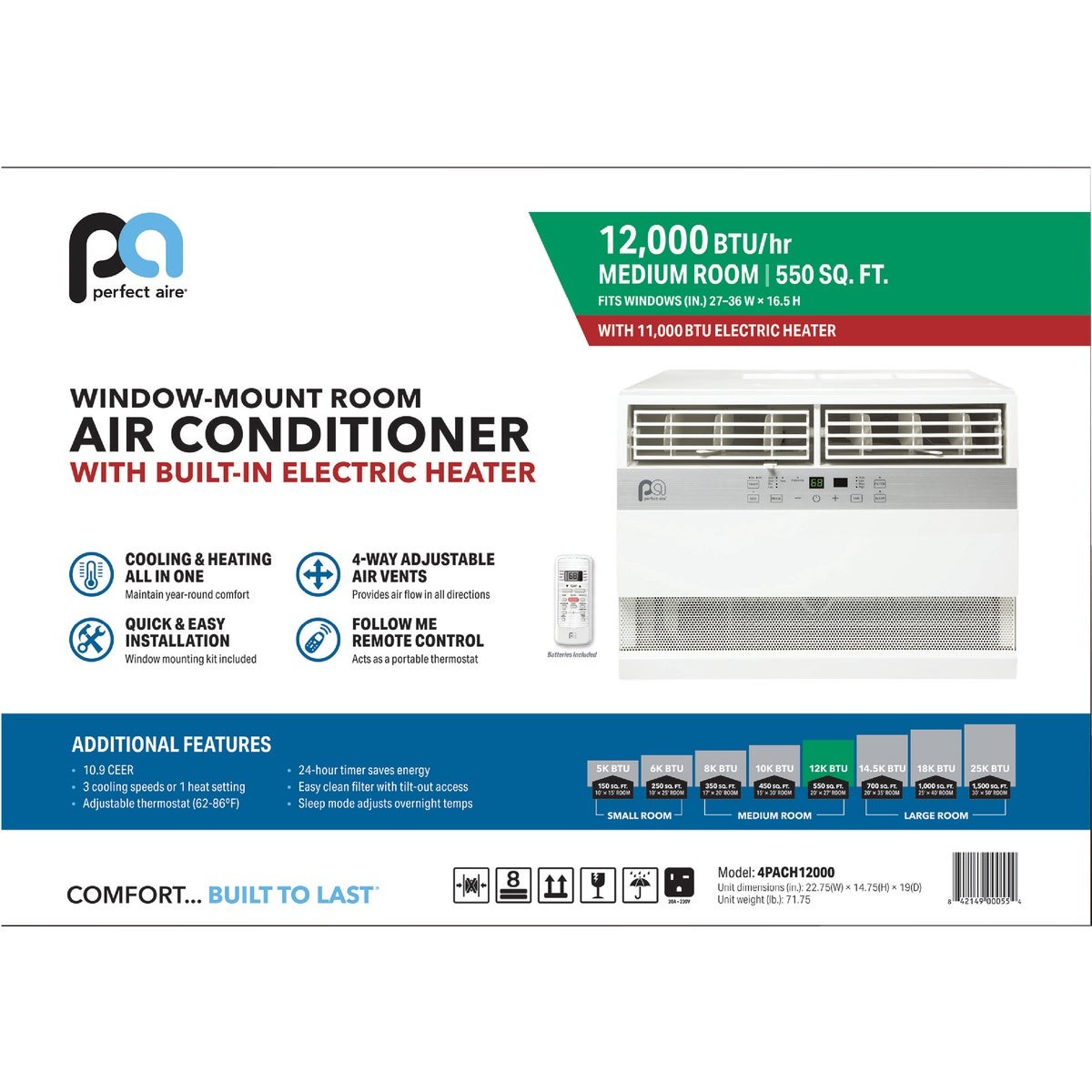 Perfect Aire 12,000 BTU 550 Sq. Ft. Window Air Conditioner and Heater with