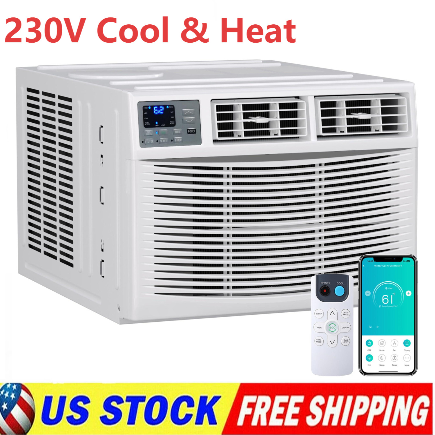 23200 BTU Window Air Conditioner with Heat, WIFI AC Unit & Heater Combo W/Remote