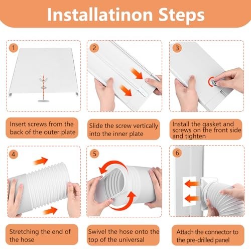 Sliding Door AC Vent Kit with 5.9″ Hose, Filter Screen & Weather Stripping
