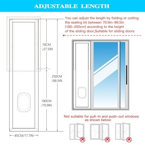 98″ Portable Air Conditioner Sliding Door Seal Kit – Dual Hose Vent Kit for 1400