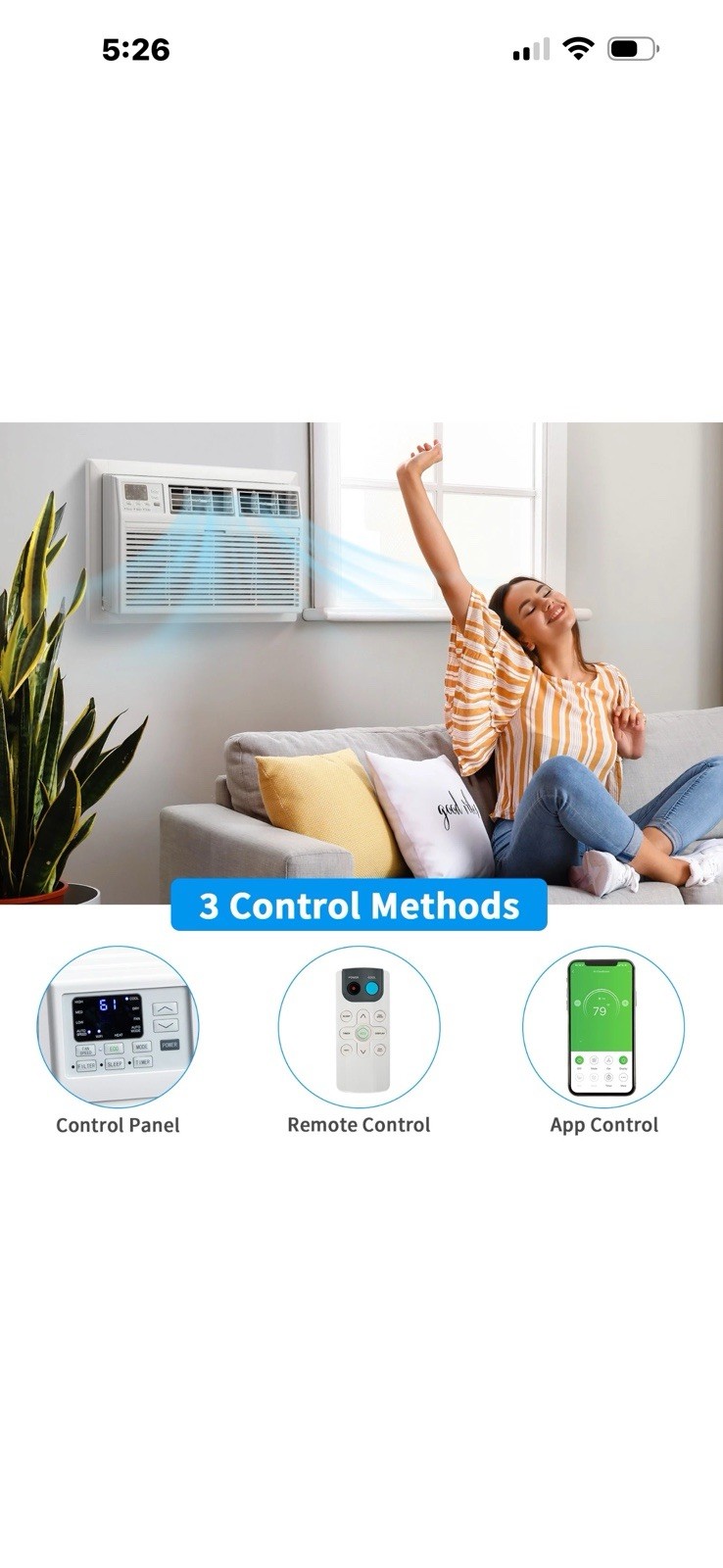 ROVSUN Window/Wall Air Conditioner 8000-14000 BTU White Remote App Control Wi-Fi