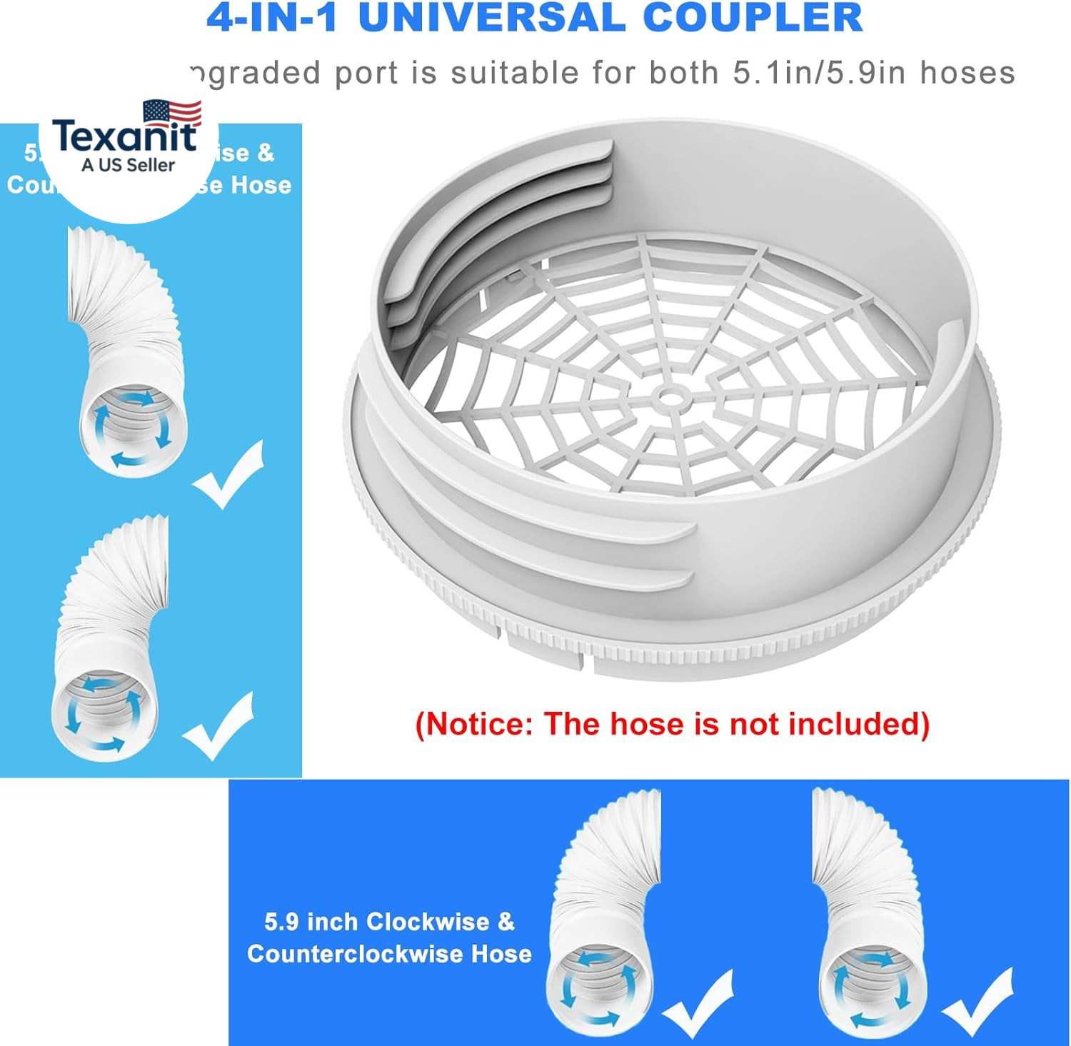Portable Air Conditioner Window Vent Kit with 2-In-1 Coupler Fit for 5.0″/5.9” E