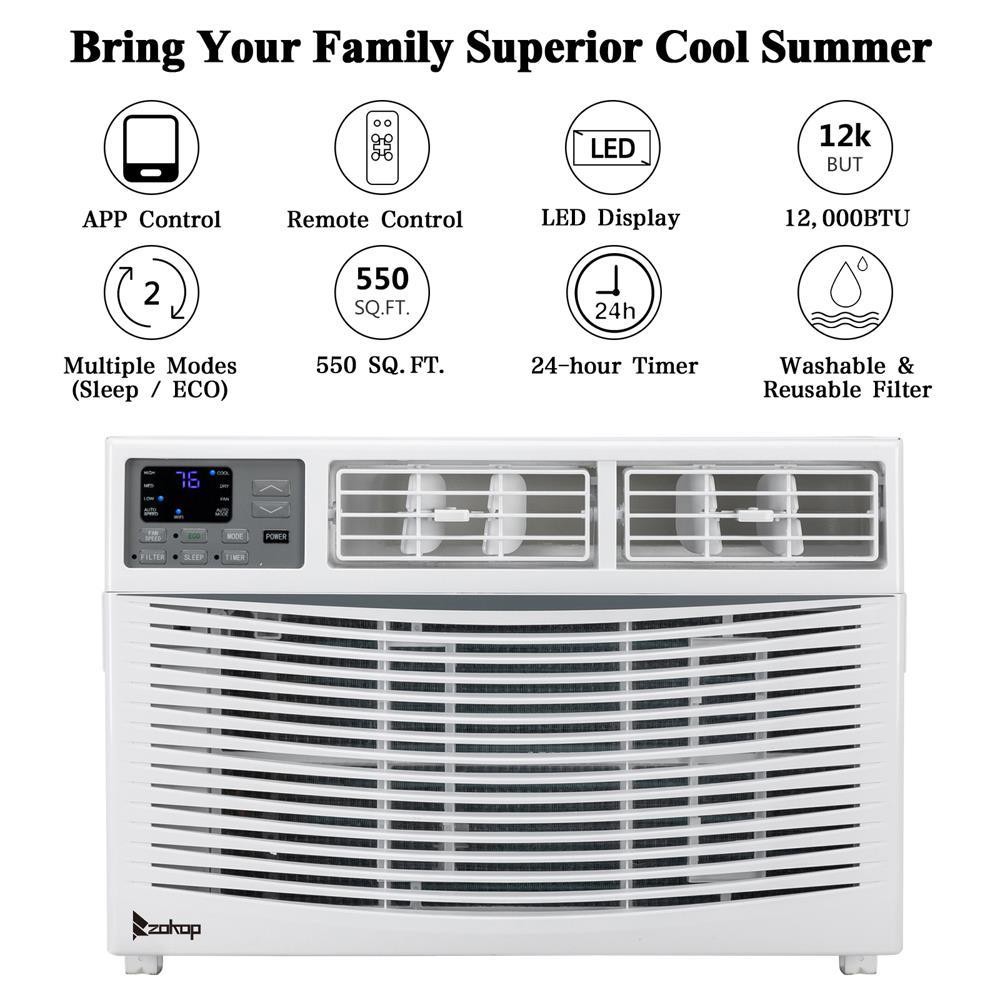Zokop 8000 BTU -14000 BTU Window Air Conditioner Remote WIFI Indoor White Durabe