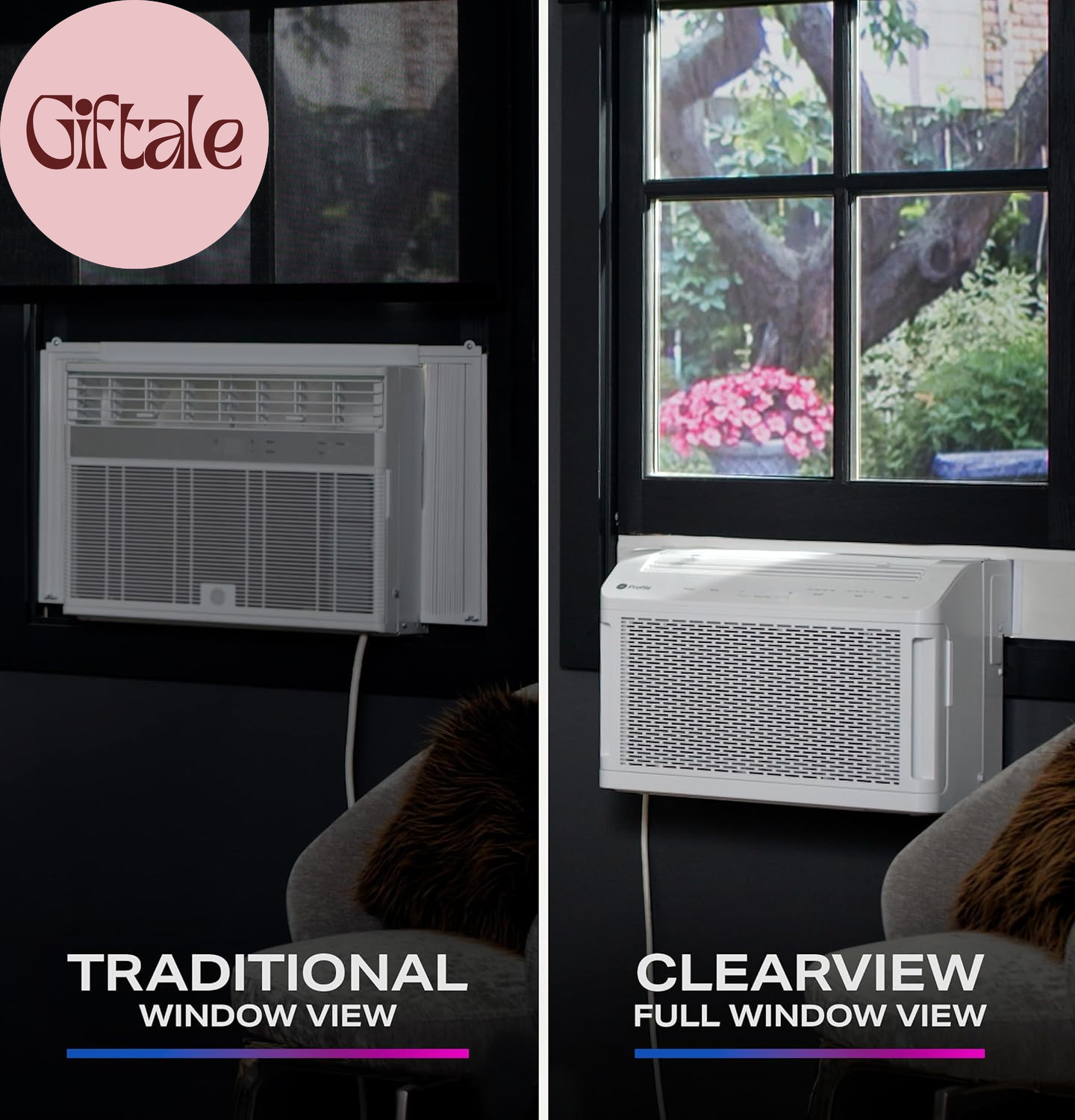 GE Clearview Window Air Conditioner Unit, 8,300 BTU, U-Shaped Adjustable Depth,