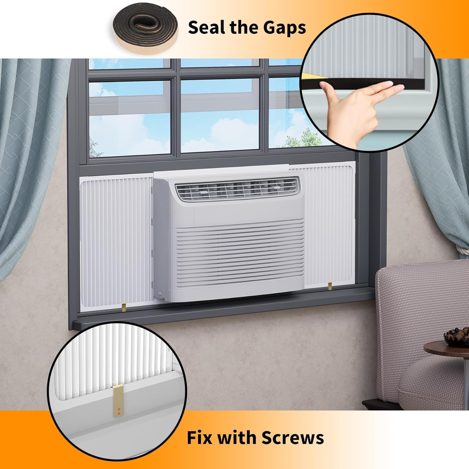 Adjustable Window Air Conditioner Side Panels and Frame Set,Extra Wide Window AC