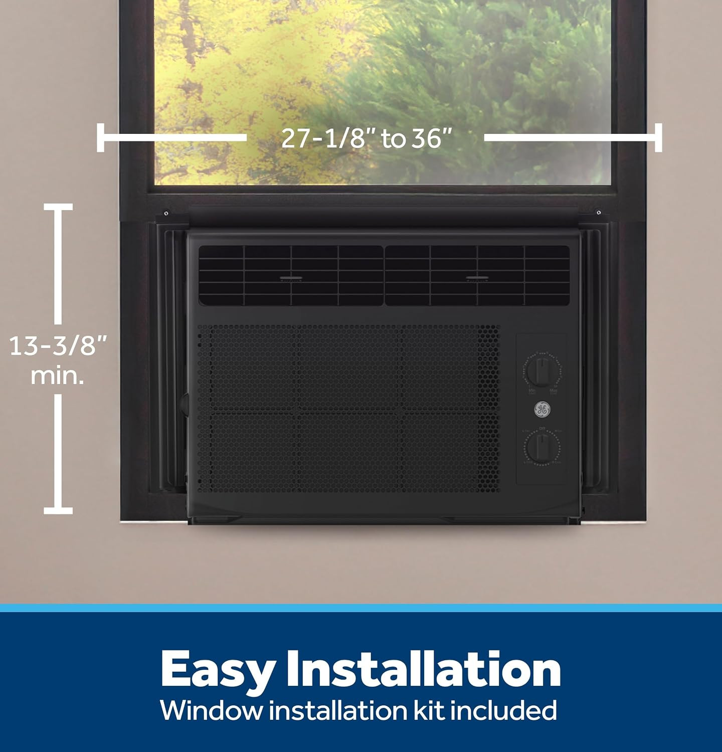 GE ,000 BTU Black Window Air Conditioner for Room, Compact AC Unit Cools Small R