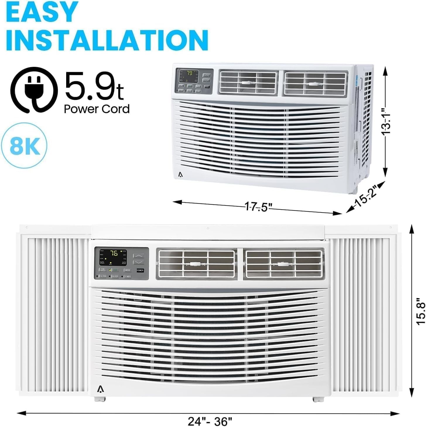 8000 BTU Window Air Conditioner, Window AC Unit 115V Cools Up to 350 Sq.Ft, E…