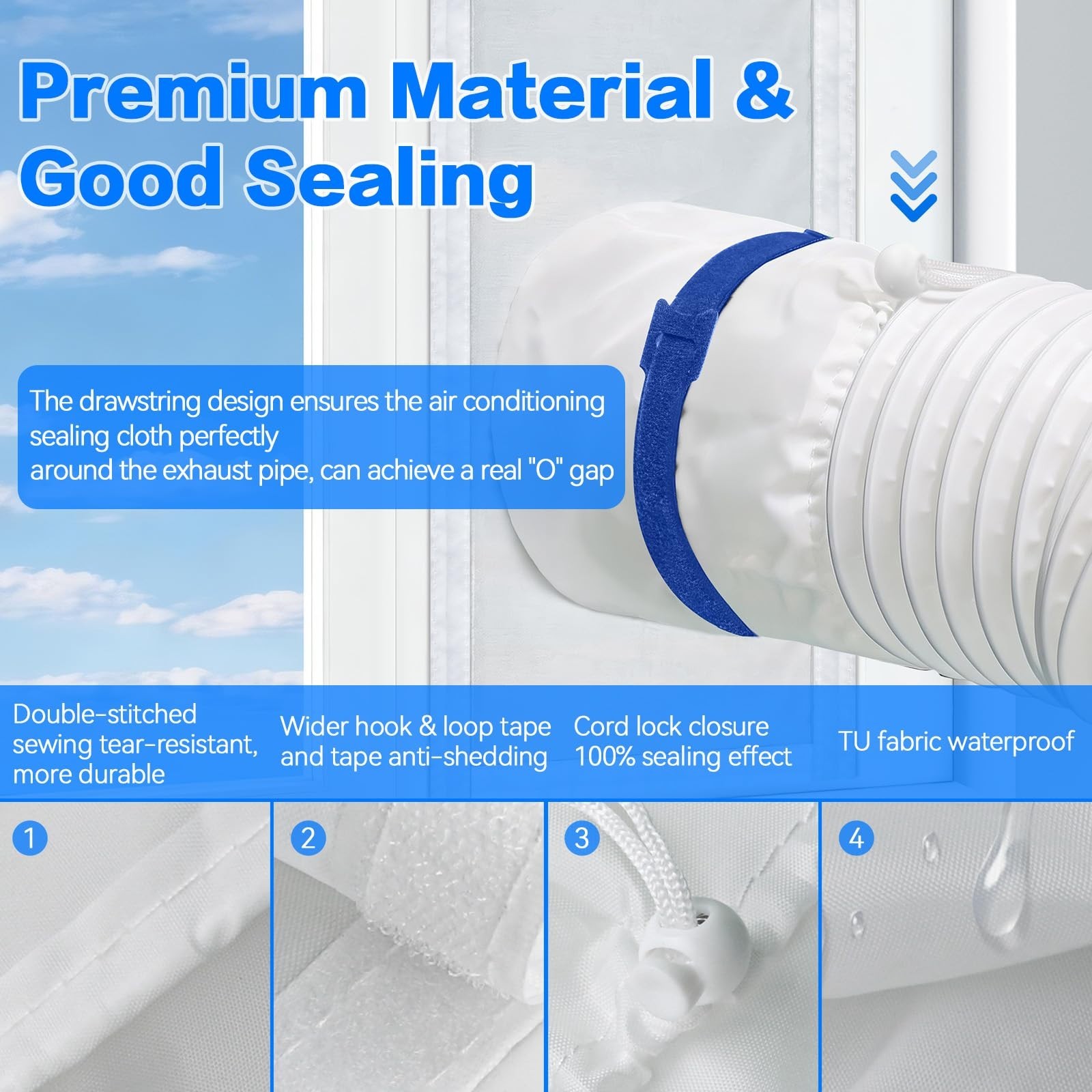 Portable Air Conditioner Window Vent Kit, Adjustable Seal for 5″/6″ Hoses, Water