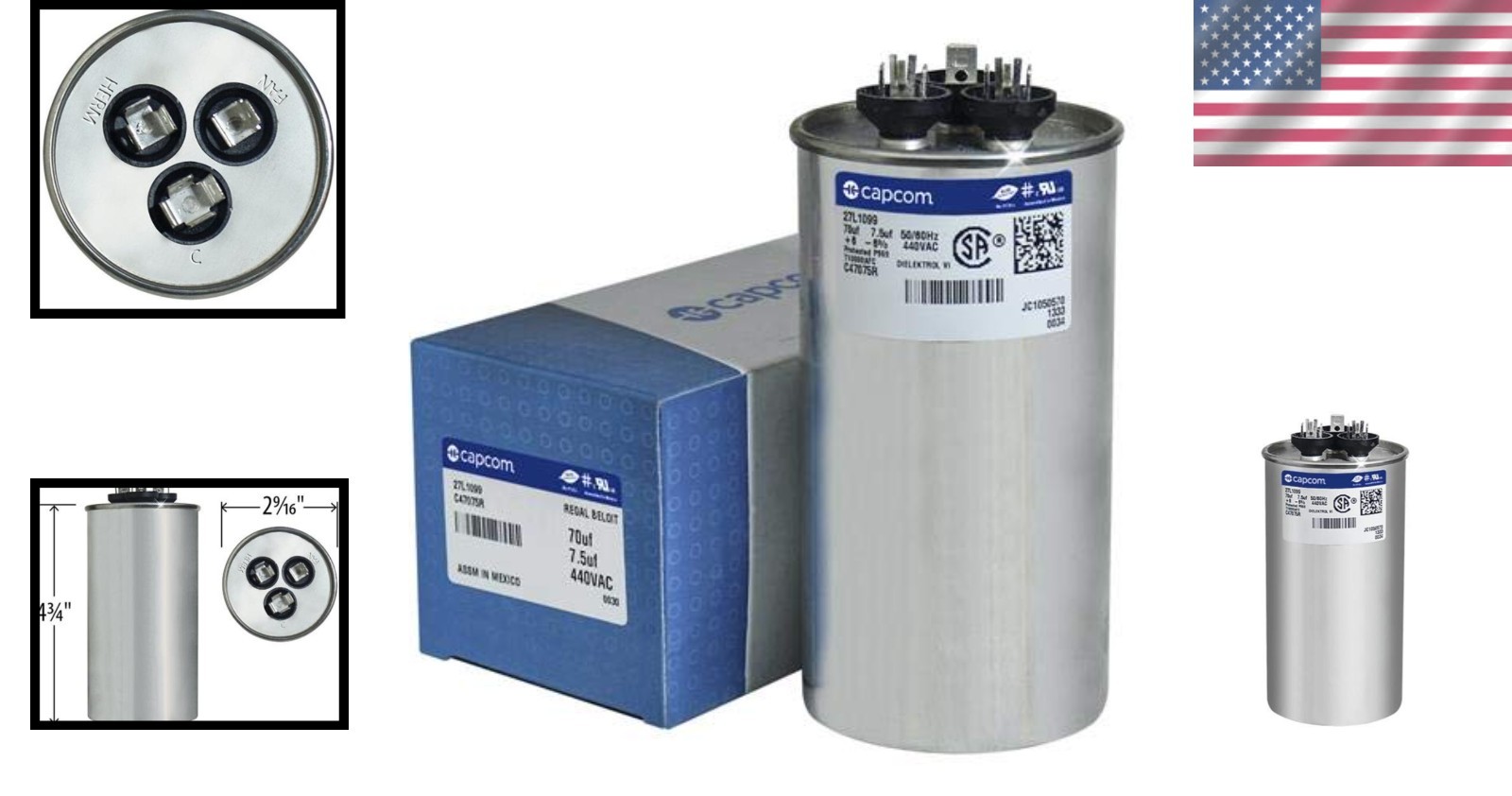 Top Performance ClimaTek Capacitor 70+7.5uF 440V Dual Round