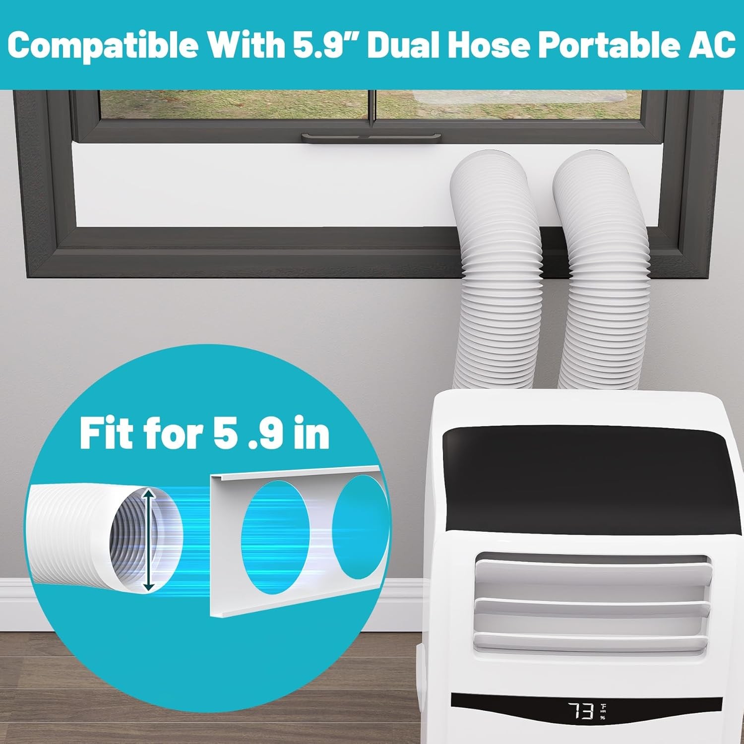 Dual Hose Portable Air Conditioner Window Kit 5.9″ Diameter Portable AC Window