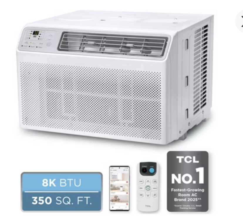 TCL 8,000 BTU WINDOW AC White Remote App Voice Dehumidifier 301-350 sq ft
