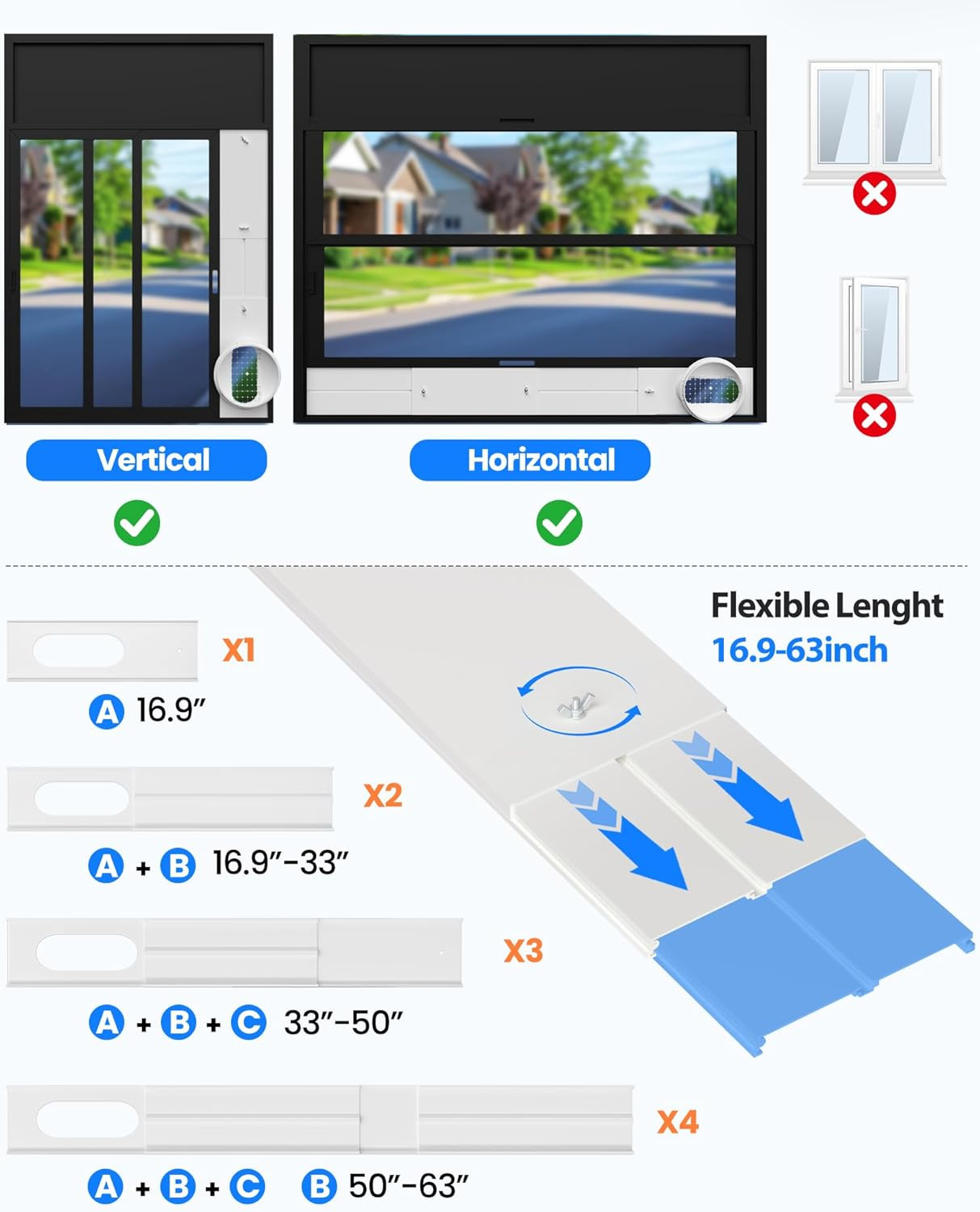 Portable Air Conditioner Window Vent Kit with 82″ Length, 5.9″ Diameter Exhaust