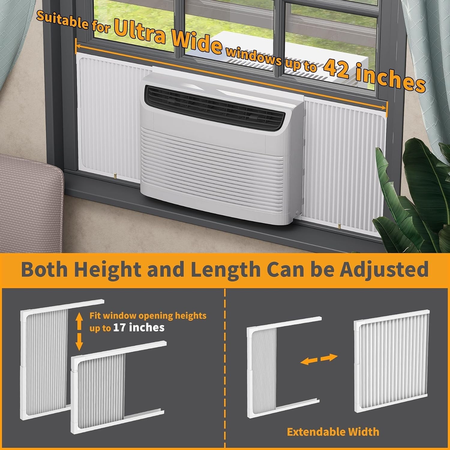 Adjustable Window Air Conditioner Side Panels and Frame Set,Extra Wide Window AC