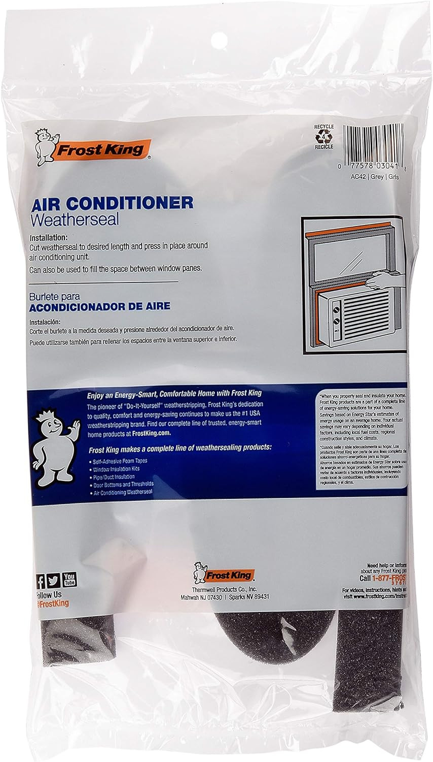 Air Conditioner Weatherseal Tape Foam Window AC Sealing Strip 42 in