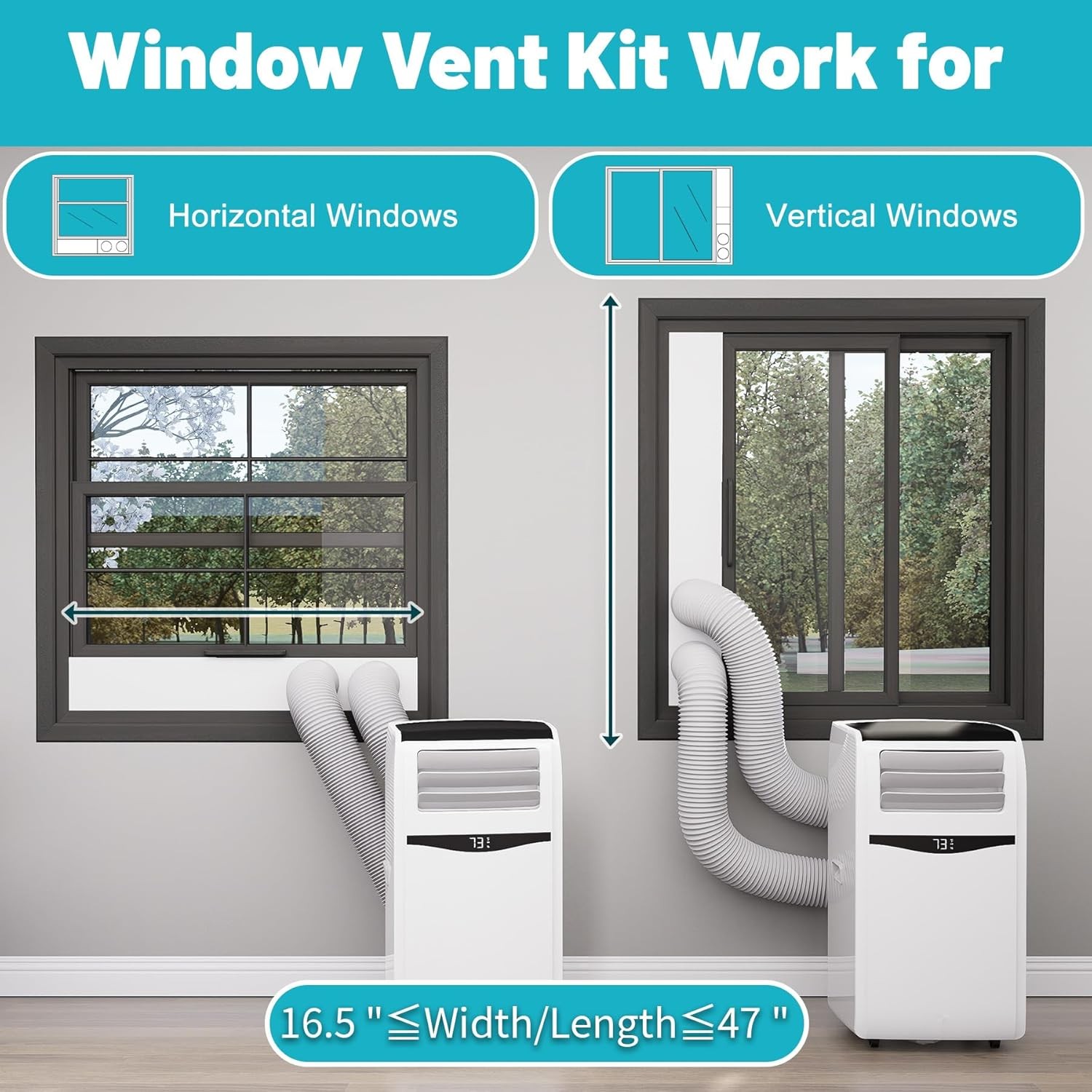Dual Hose Portable Air Conditioner Window Kit 5″ Diameter Portable AC Window