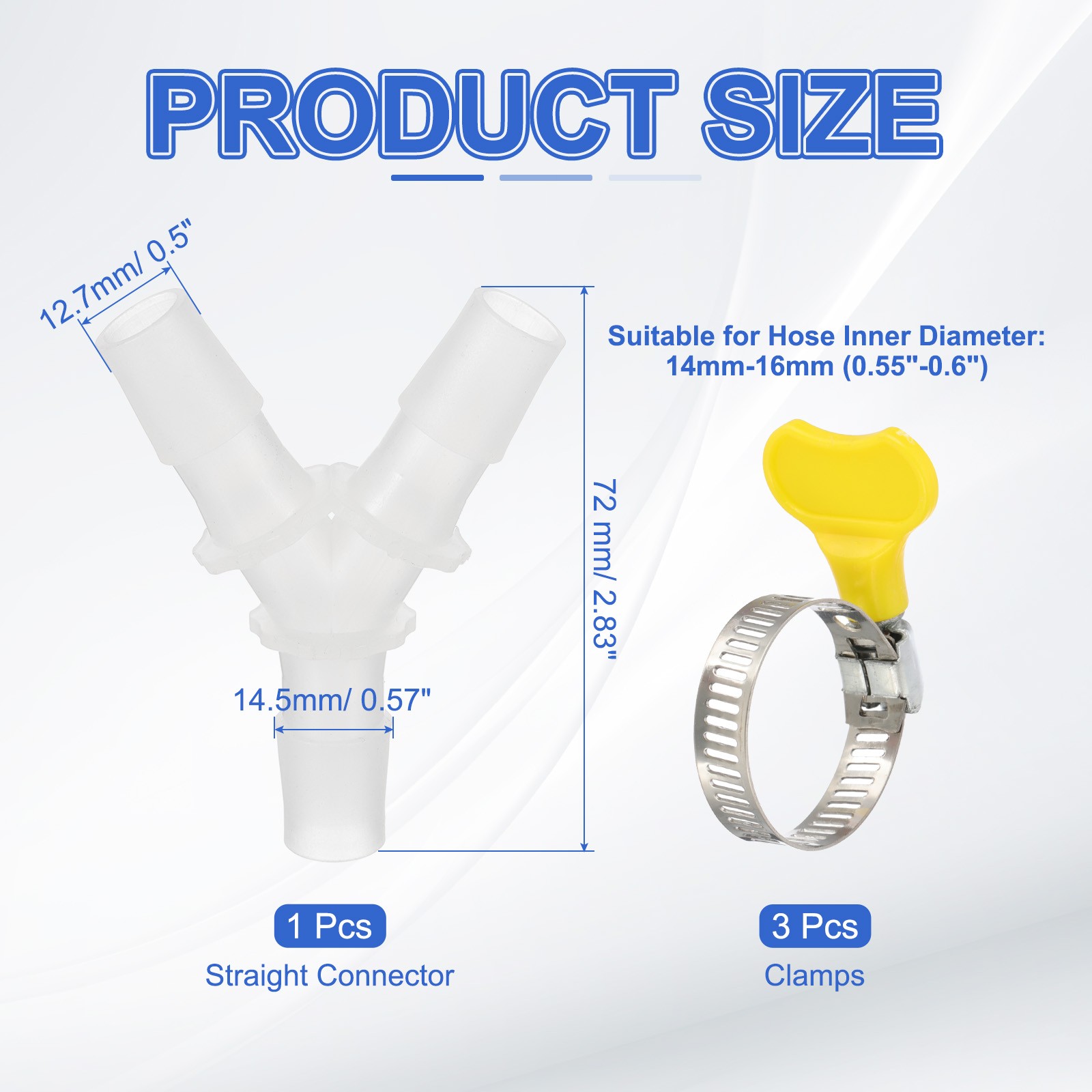 3-Way Drain Hose Connector Y Adapter with 3 Hose Clamps for 12.5-15.5mm Hose