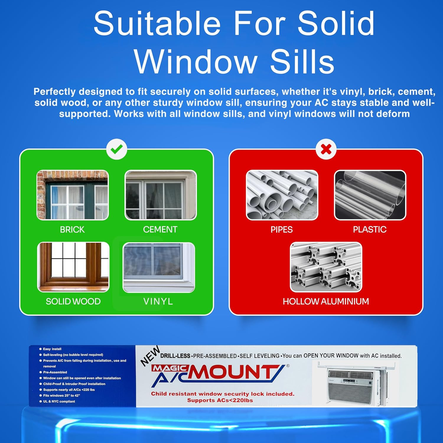 Window AC Bracket – No Tools or Drilling Required – Adjustable Fit (25″-42″) – A