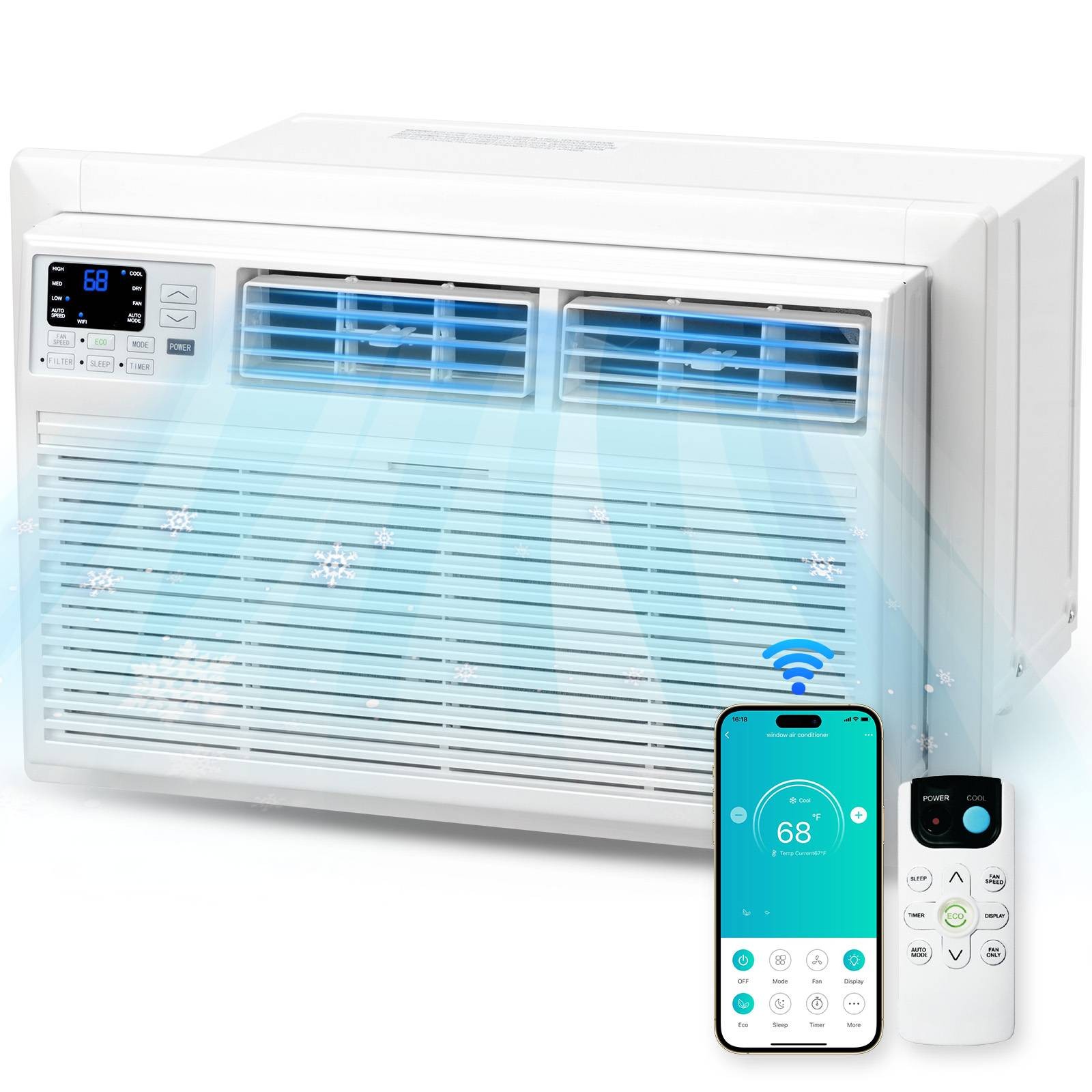 8000 BTU Through the Wall Air Conditioner with Remote & App Control, 24H Timer