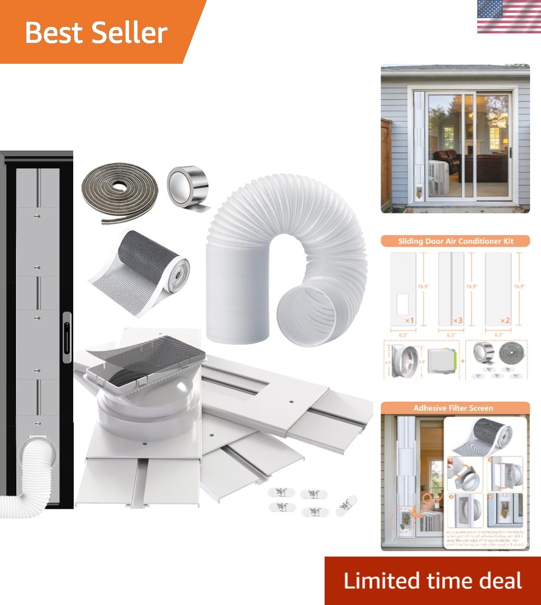 Universal AC Exhaust Kit for Sliding Doors – 95″ Vent Size & Weather Stripping
