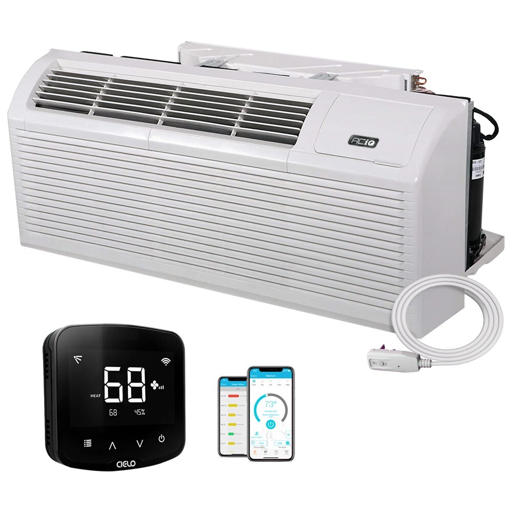 9000 BTU R32 Air Conditioner Heat Pump PTAC Unit & 3.5kW Heater + WiFi T-Stat