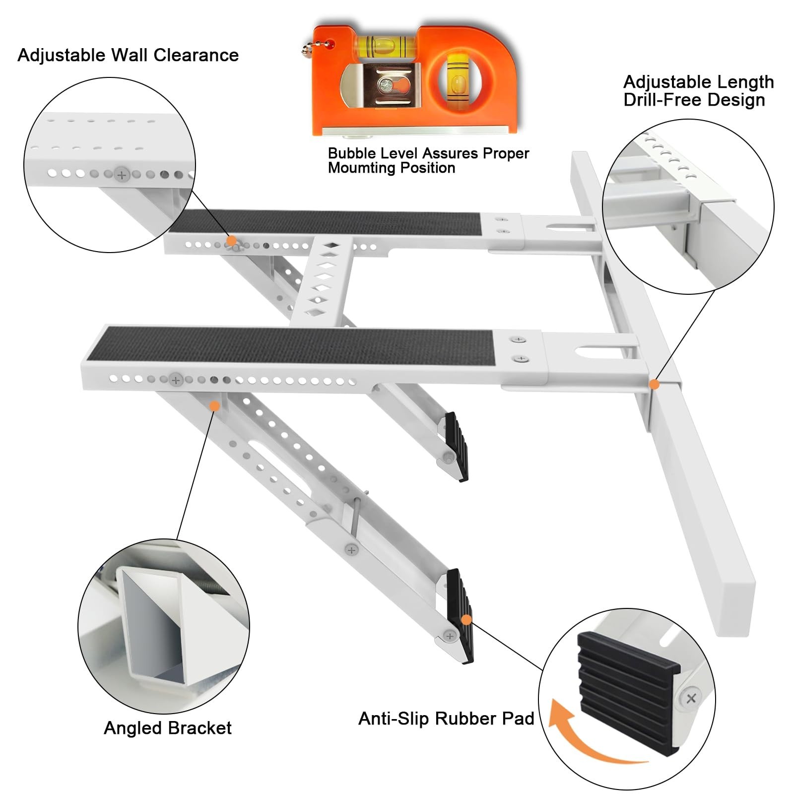Heavy-Duty Universal AC Window Support Bracket, No Drill, Up to 200lbs, Fits Mos