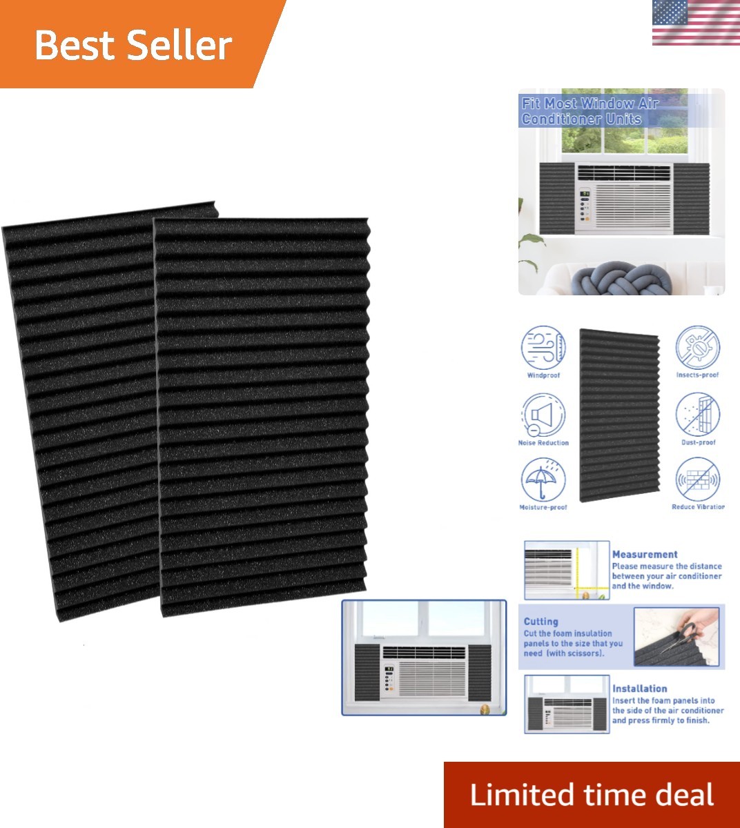 Noise-Reducing Foam AC Side Panel Kit for Windows – 2 Pack, Easy Installation