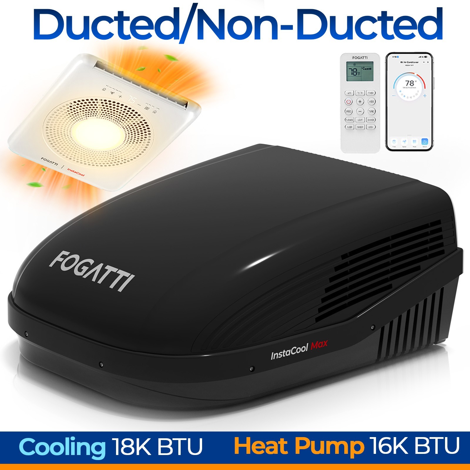 18K BTU Ducted RV AC & Heat Pump 43dB Quiet Voice Control 14-1/4″ Roof Mount