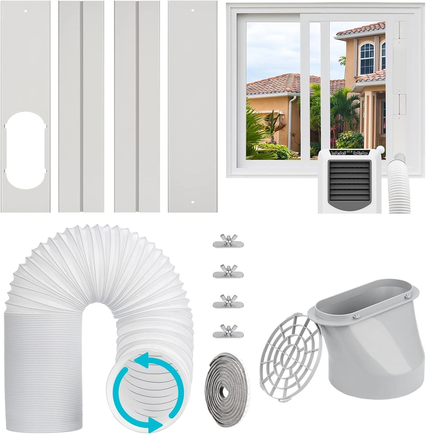 Portable AC Window Vent Kit with 5.9” Exhaust Hose & Coulper, Universal Window S