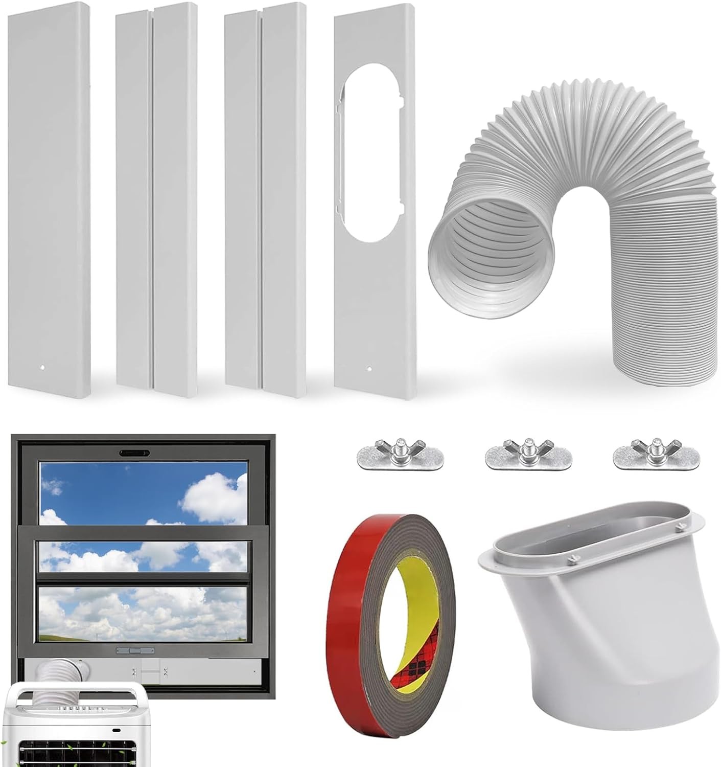 Portable Air Conditioner Window Vent Kit with 59″ Length Hose Adjustable