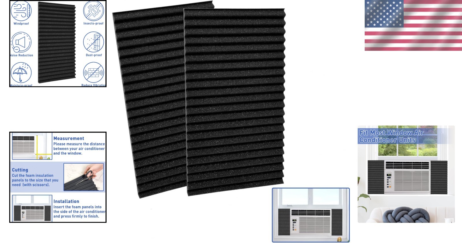 Noise-Reducing Foam AC Side Panel Kit for Windows – 2 Pack, Easy Installation