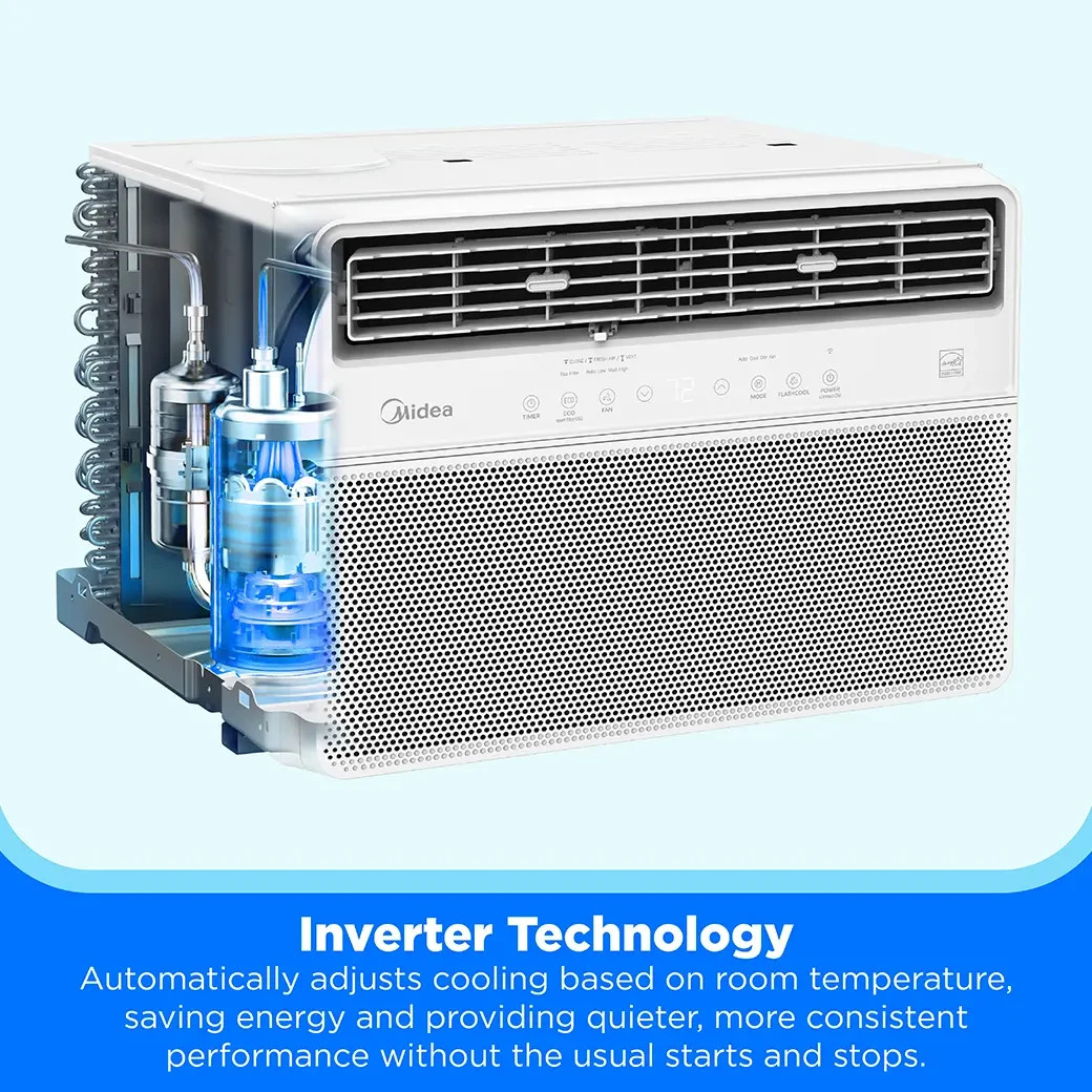 Midea 14,000 BTU DOE Inverter Plus 3-in-1 700 sq ft Smart Window Air Conditioner